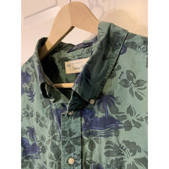 Vtg Tommy Hilfiger Green‎ Blue Men’s Sz XL Button Up Hawaiian Short Sleeve Shirt - Picture 5 of 8